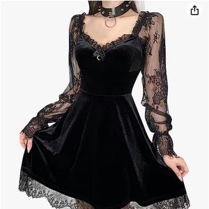 Black gothic velvet lace dress
